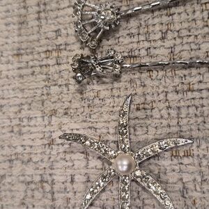 Silver Starfish and Floral Hair Rhinestones Pins (3)